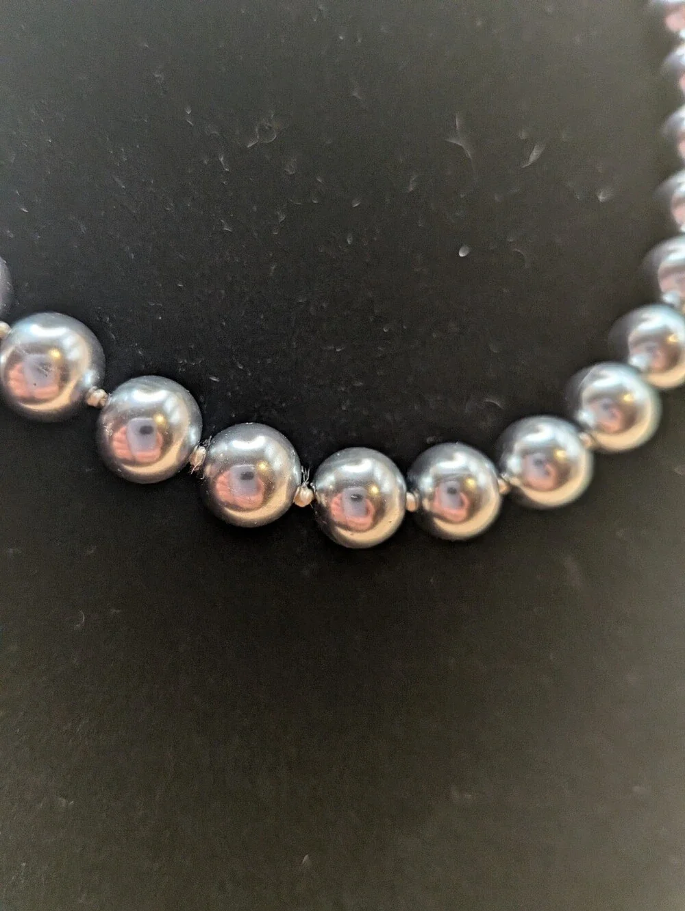 Vintage Silver Colored Faux Metallic Pearl Beaded Necklace Stamped Japan